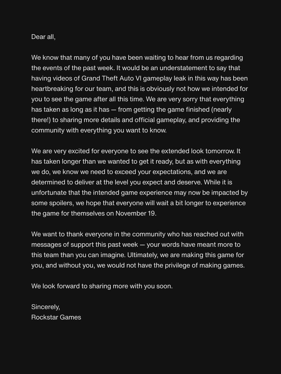 Rockstar Games Publishes Lengthy Statement On GTA 6 Leaks 2