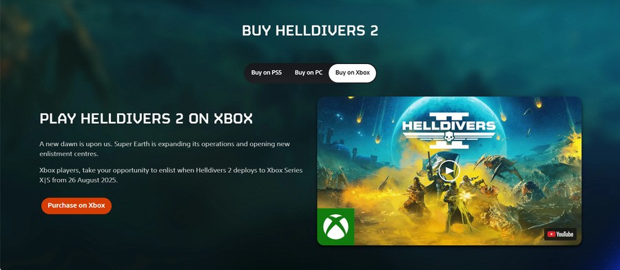 Official PlayStation Website Adds Big Advertisement For Helldivers 2 On Xbox 2