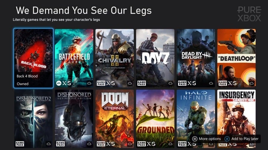 Xbox Adds Some Wild Game Pass Categories, Including One For Titles That Show Character Legs