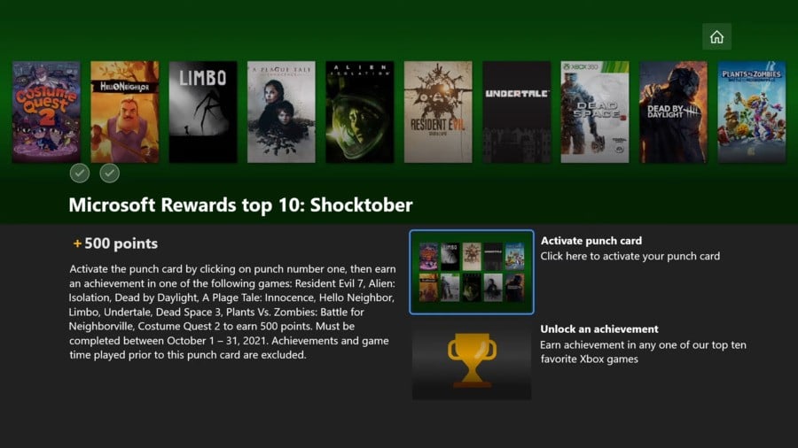 Microsoft Rewards Top 10 Shocktober Punch Card