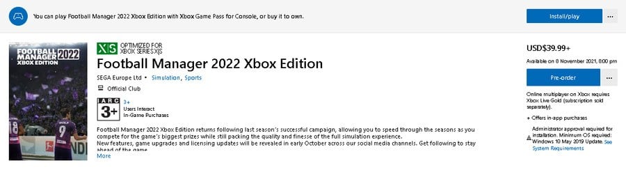 Football Manager 2022 : l'édition Xbox devrait être lancée tôt avec Game Pass 2