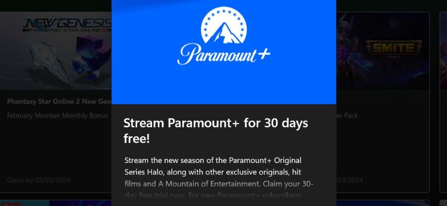 Xbox Paramount Plus Halo Free Perk February 2024