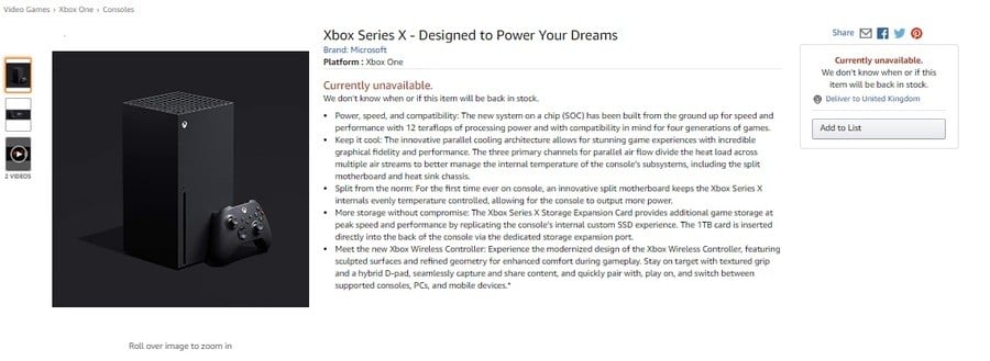 Amazon Xbox Series X Listing