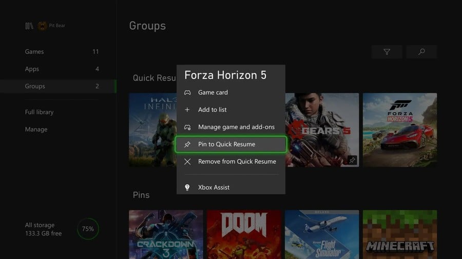 Xbox Image Pin To Quick Resume