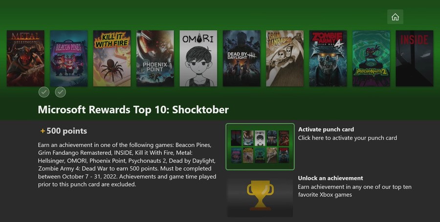 Microsoft Rewards: Ganhe 500 Easy Points com este novo 'Shocktober' Xbox Punch Card 2