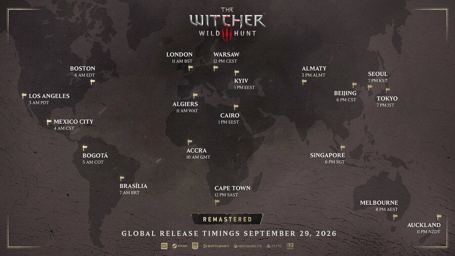 CDPR Announces Release Times & Update Sizes For The Witcher 3 Remastered 2