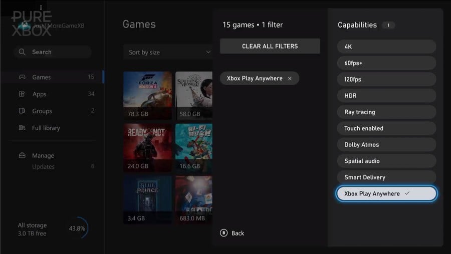 O Xbox adicionou mais um filtro na sua aba de gerenciamento de jogos, permitindo uma melhor visualização de jogos.