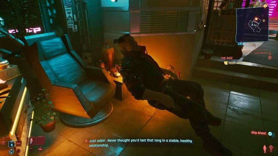 Who needs a chair? One glitch we've encountered while playing Cyberpunk 2077 on XSX.