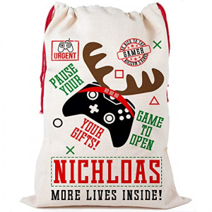 KRAFTYGIFTS Personalised Gamer Christmas Sack Large Canvas Santa XBOX Stockings Childrens Xmas Post Mail Bags NS015 (Large)