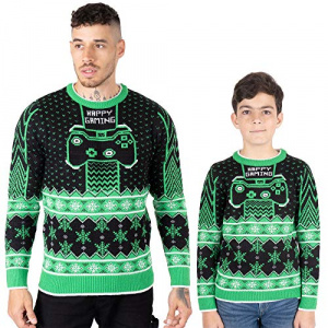 NOROZE Men's Boys Gaming Jumpers Unisex Christmas Gamer Retro Sweater Family Matching Dad Son Pullover Top (11-12 Years, Controller Green)
