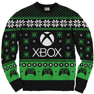 Ripple Junction Xbox Adult Logo Pattern Ugly Fleece Sweater XL Black